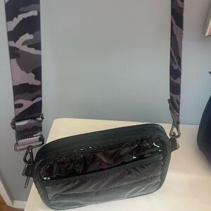 Black and Gray Crossbody Bag with Camouflage Strap